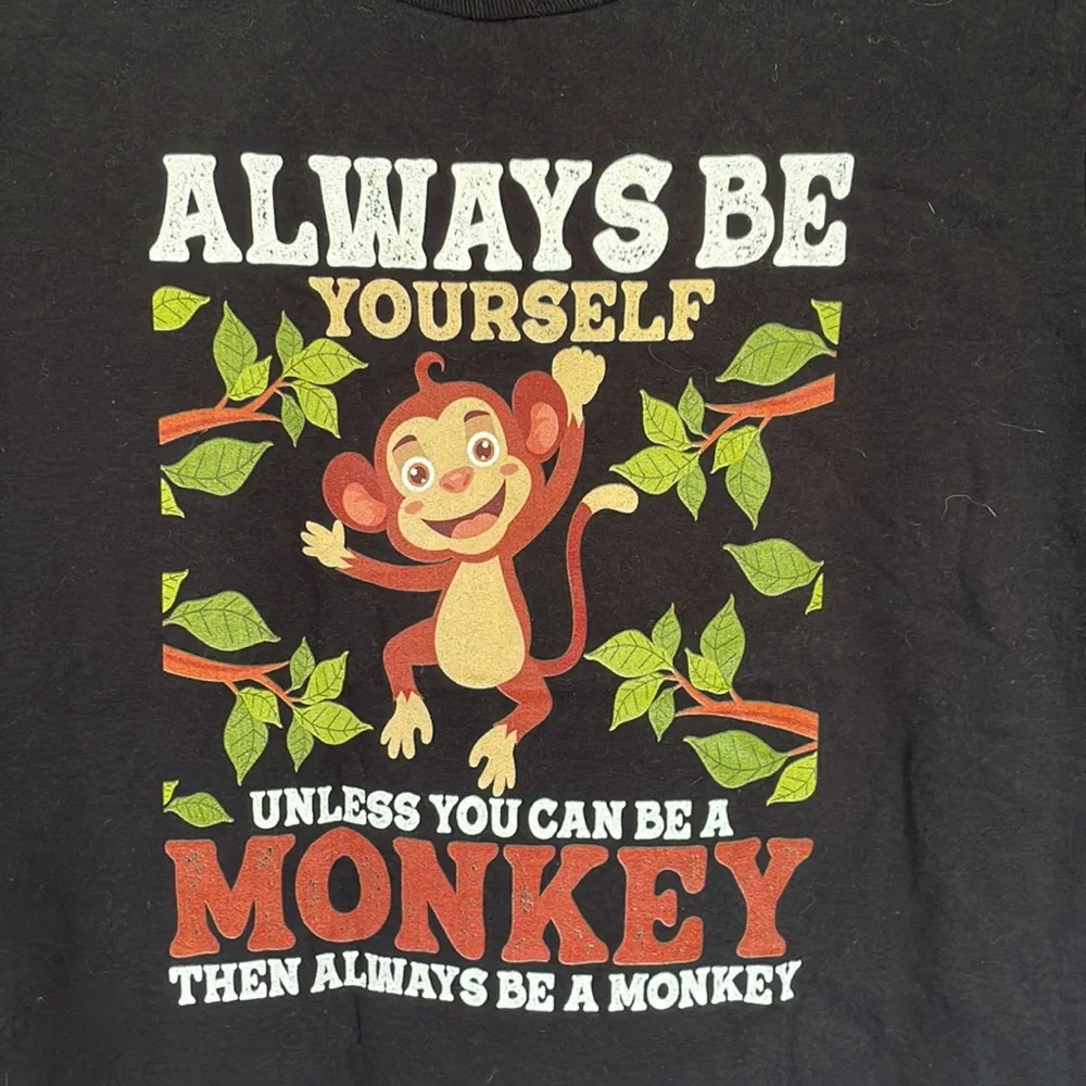 Always Be Yourself kid’s black monkey graphic print tee size medium